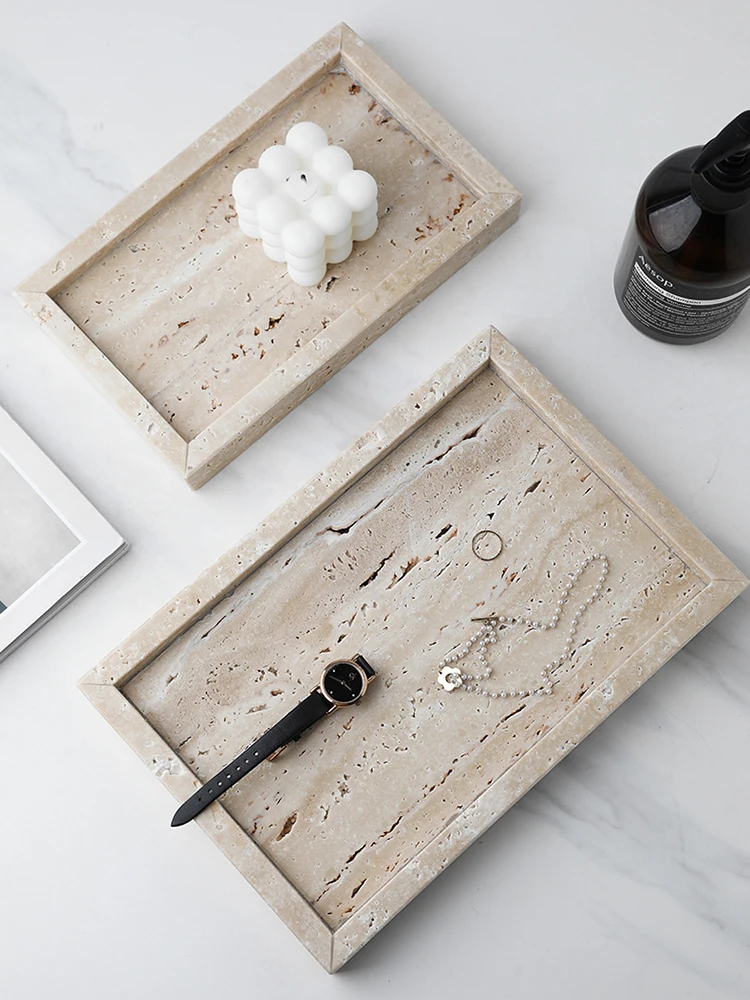 Travertine Tray Oval - Vassoio in marmo minimalista per candele