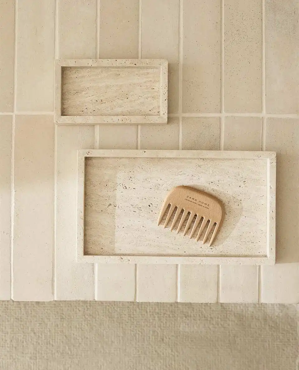 Travertine Tray Oval - Vassoio in travertino giallo stile Wabi-Sabi,