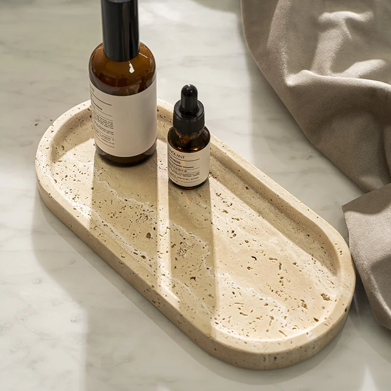Travertine Tray Oval - Vassoio in Travertino per Bagno, Toeletta