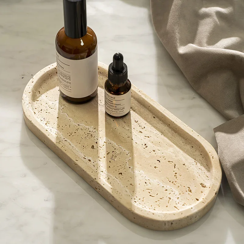 Travertine Tray Oval - Vassoio ovale in pietra travertino per