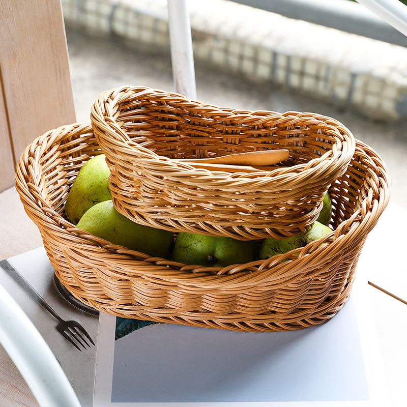 Travertine Tray Oval - Cestino portaoggetti ovale in Rattan intrecciato